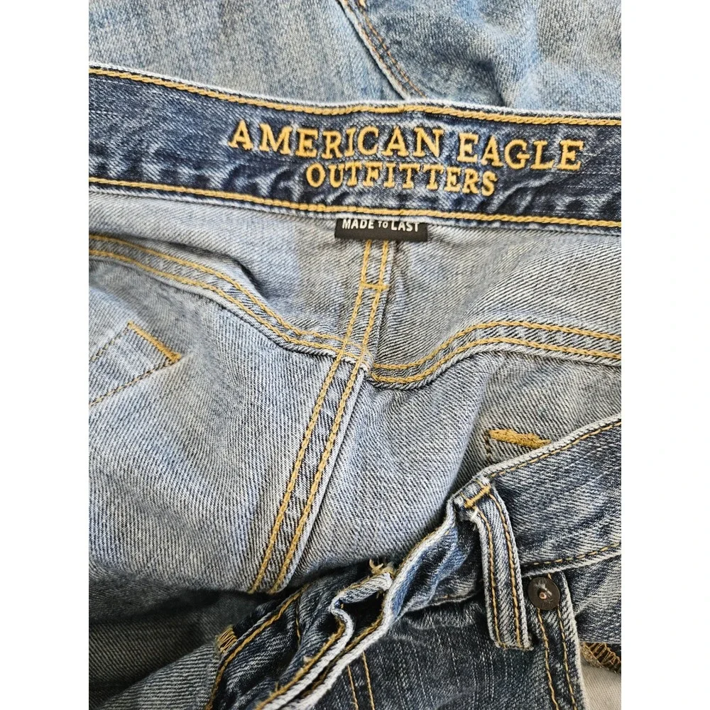 Distressed American Eagle Mens Skater Boot Jeans 36x32 Blue Distressed Bootcut